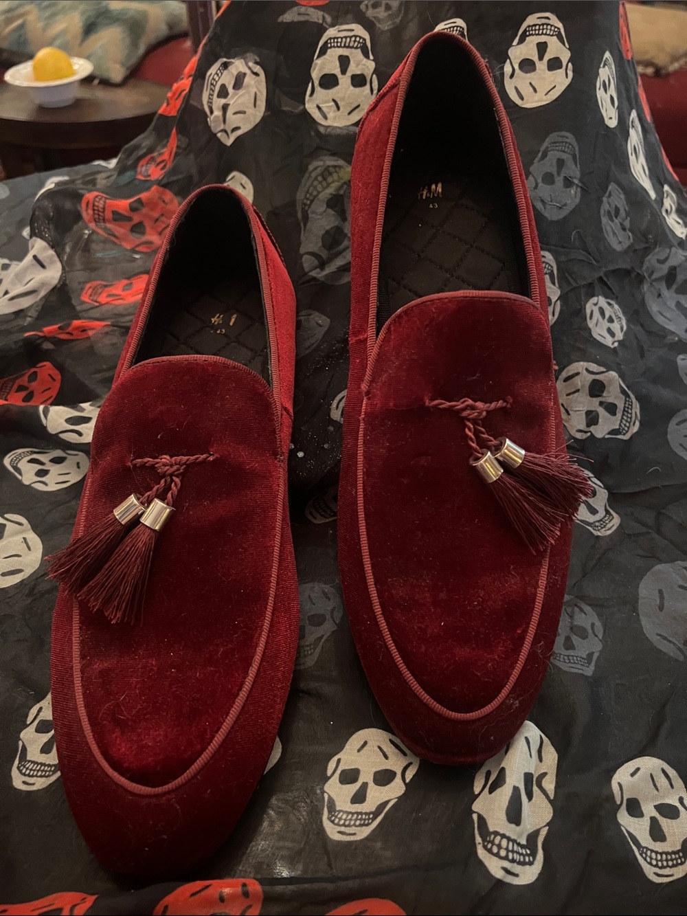H&M Burgundy Velvet Tassel Loafers